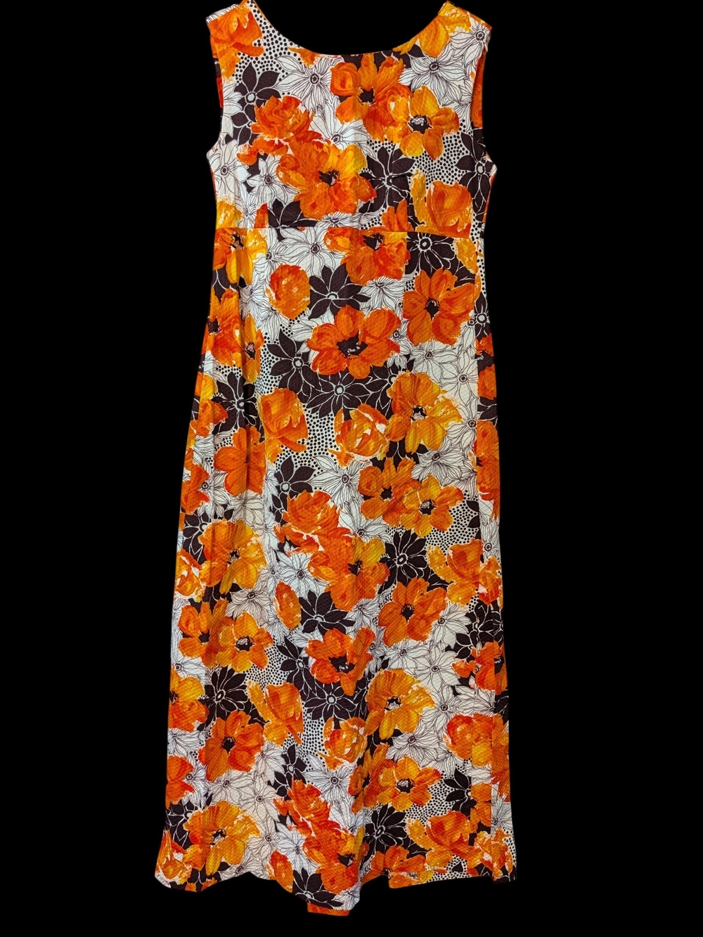 70s Hawaiian Orange Floral Maxi Dress
